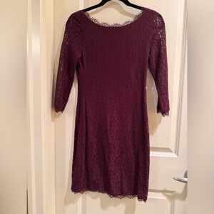 Babaton Burgundy Lace Long Sleeve Dress